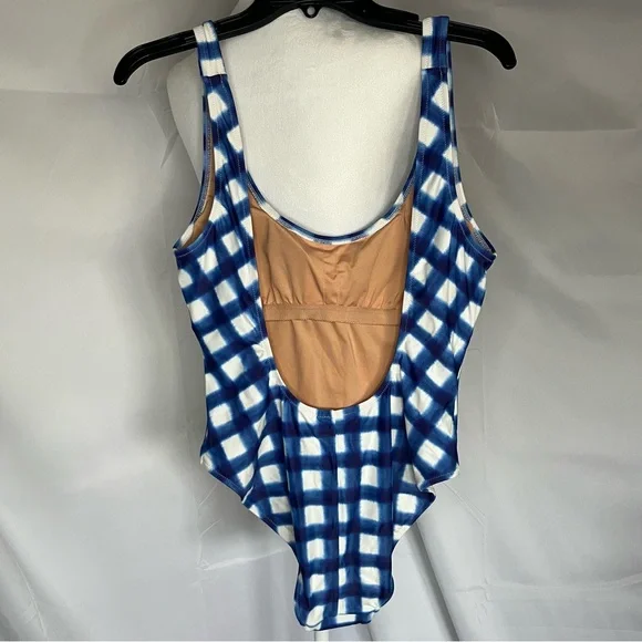 J. Crew Scoopneck one-piece swimsuit Blue gingham 10‎ Beach Pool Summer Ocean - Picture 5 of 9